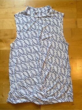 Banana Republic White Sleeveless Blouse with Navy Square Print, XS
